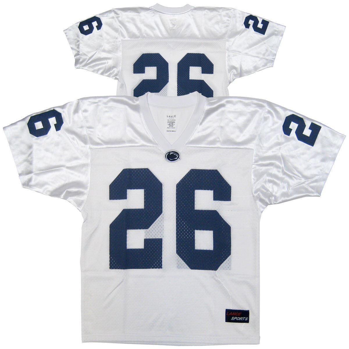 youth white Penn State football jersey #26 front and back